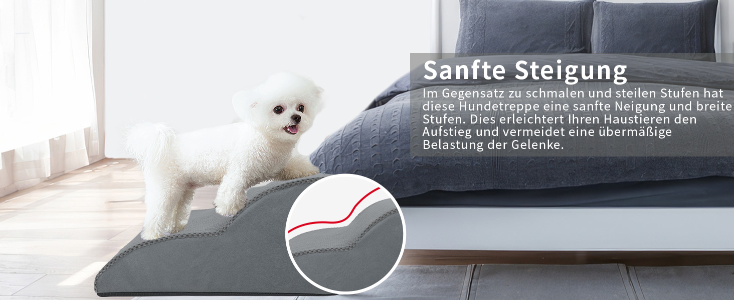 Non-slip dog stairs for small dogs, 2-step, pet stairs for bed and sofa made of high-density sponge, dog stairs/ramp with removable, washable cover and non-slip bottom, 55x40x30cm