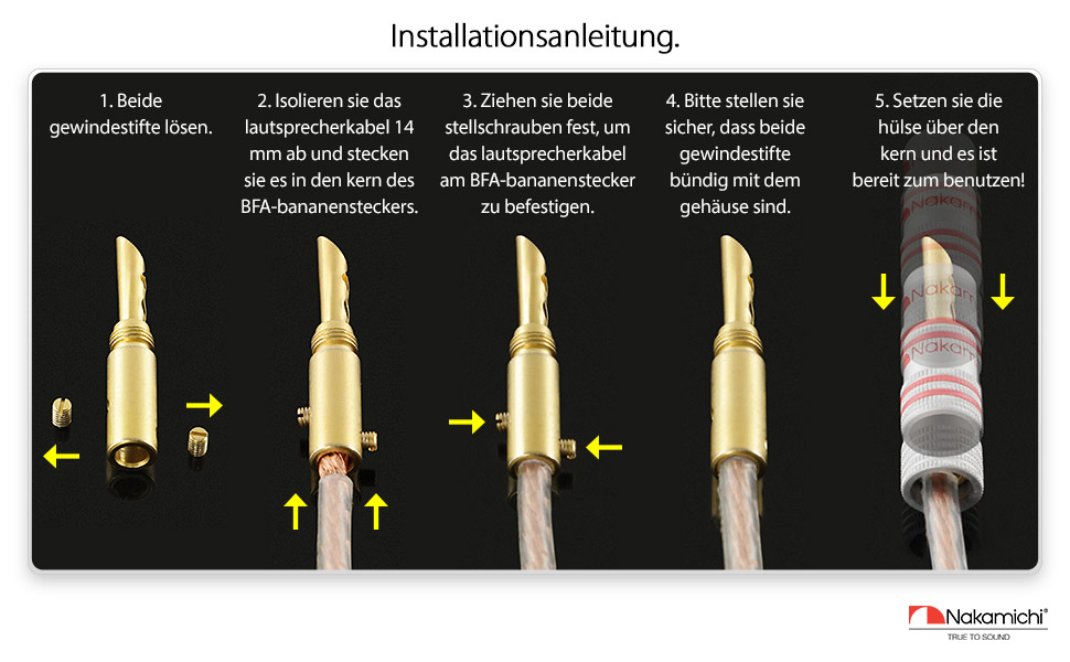 Позолочені бананові роз'єми Nakamichi 24K для акустичних кабелів 12-18 AWG, 4 мм, для підсилювачів, Hi-Fi ресиверів та домашніх кінотеатрів, 4 шт (2 пари)