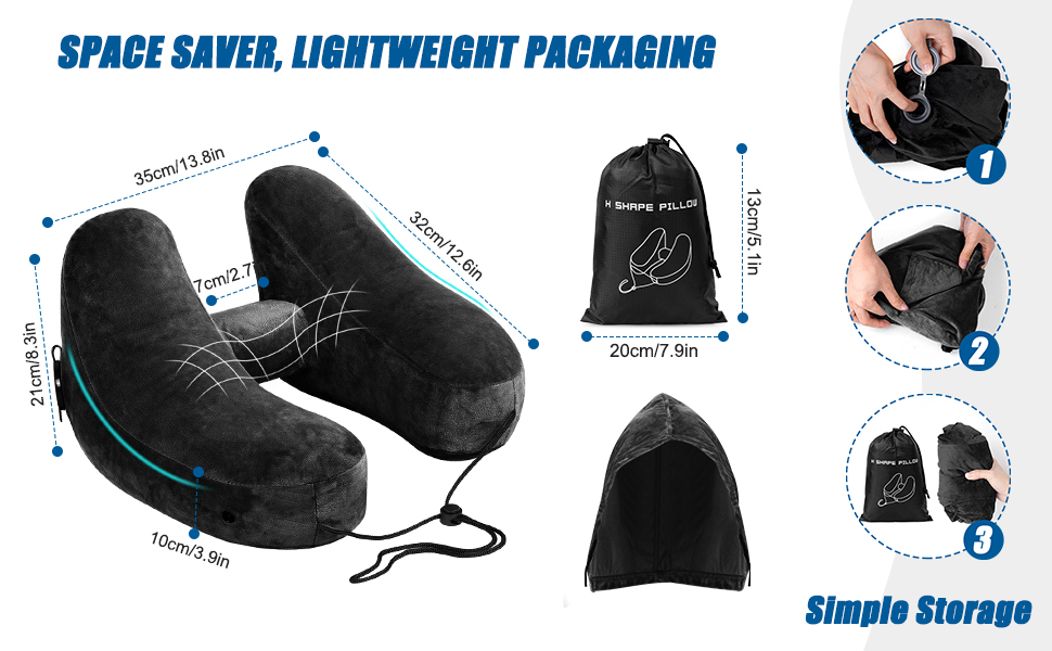 Подушка для шиї в літак, авто: надувна з капюшоном, для дорослих, Travel Pillow, чорна