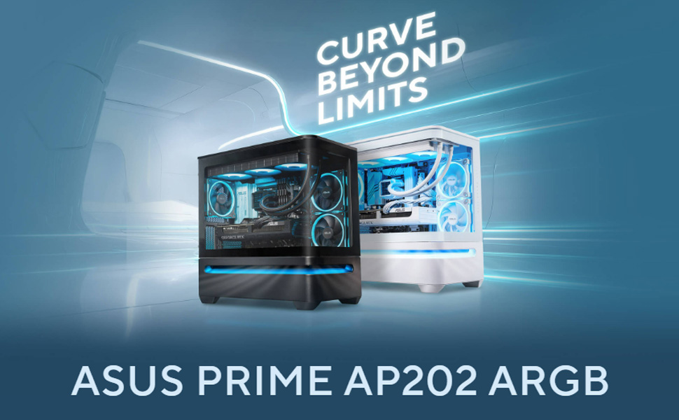 Корпус ПК ASUS Prime AP202 ARGB mATX: Панорамне скло, Aura Sync, підтримка GPU до 420 мм, 9 вентиляторів 120 мм, чорний