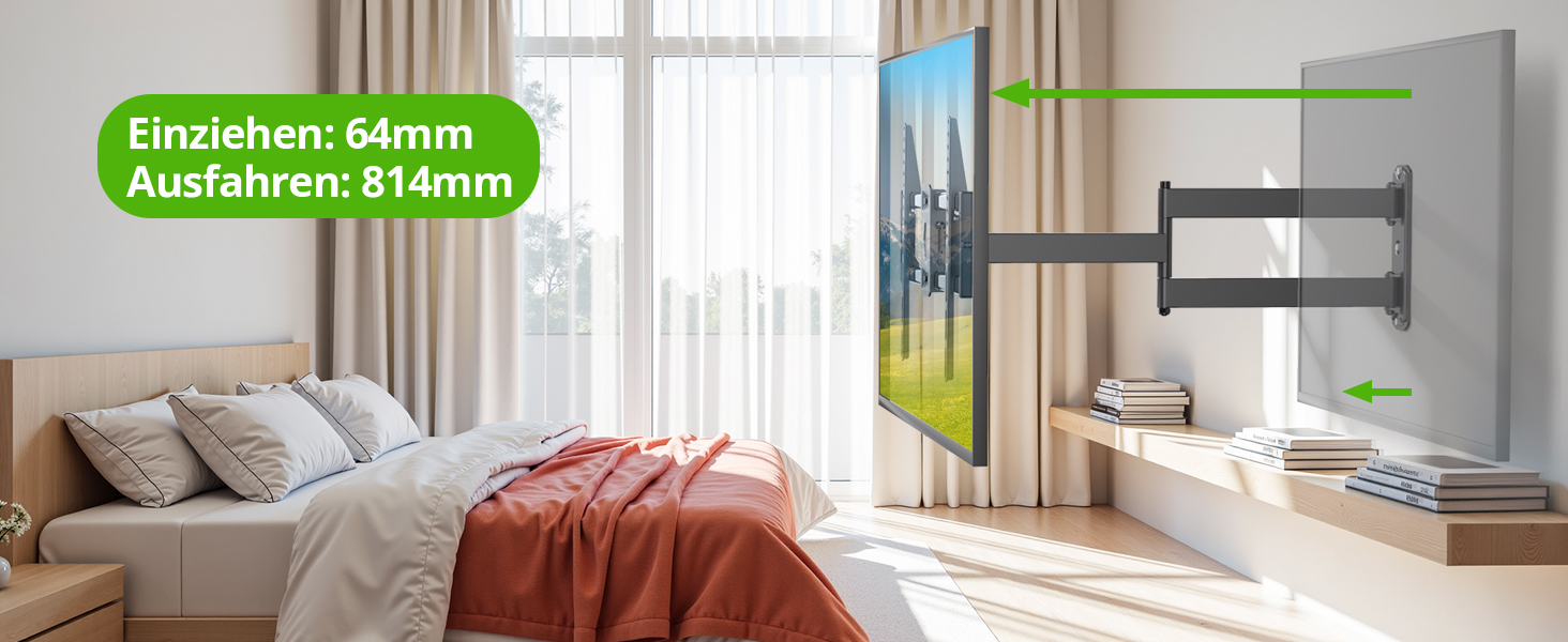 Кріплення для телевізора USX MOUNT на стіну з подовженою балкою, для LCD/LED/OLED телевізорів 37-80 дюймів, витягування 814 мм, регульоване нахилом та поворотне на 180°, VESA до 600x400 мм, вантажопідйомність до 45 кг, ідеально для кутового монтажу