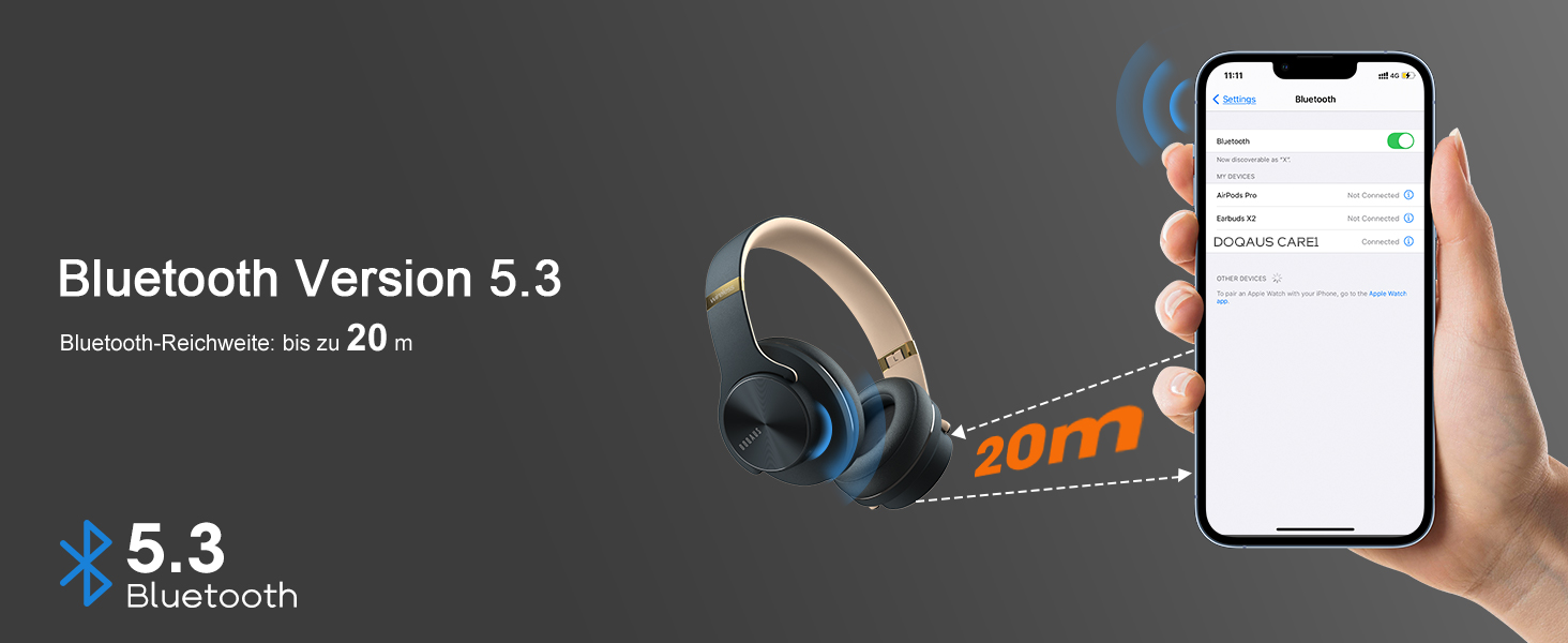 DOQAUS Bluetooth навушники Over-Ear з триманням заряду до 90 годин, 3 режими EQ, HiFi стерео, складні, з мікрофоном, м'які амбушури для подорожей/офісу/телефону/ПК/ноутбуків (Асфальтово-сірий)