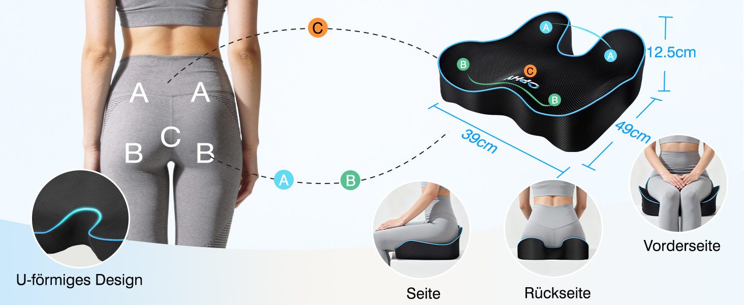 Подушка для сидіння Ophy для авто та офісного крісла з піною Memory Foam, знімною обкладинкою, чорна