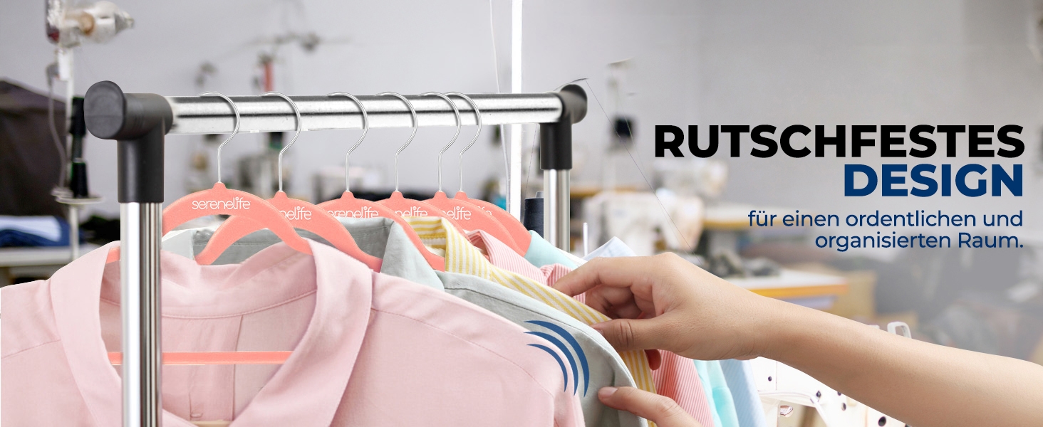 Плечики для одягу SereneLife 10 шт. з оксамиту – економія місця, неслизькі, поворотний гачок 360°, для зберігання та організації одягу, сірі