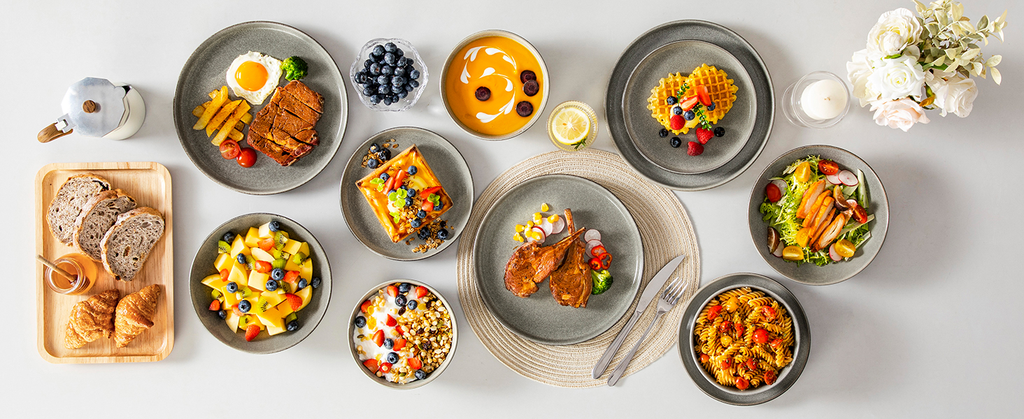 Набір посуду Steingut vancasso ANYA (48 предметів) - 6 осіб, сучасний сервіз з тарілок, десертних тарілок та мисок, коричневий. Підходить для миття в посудомийній машині та використання в мікрохвильовій печі.