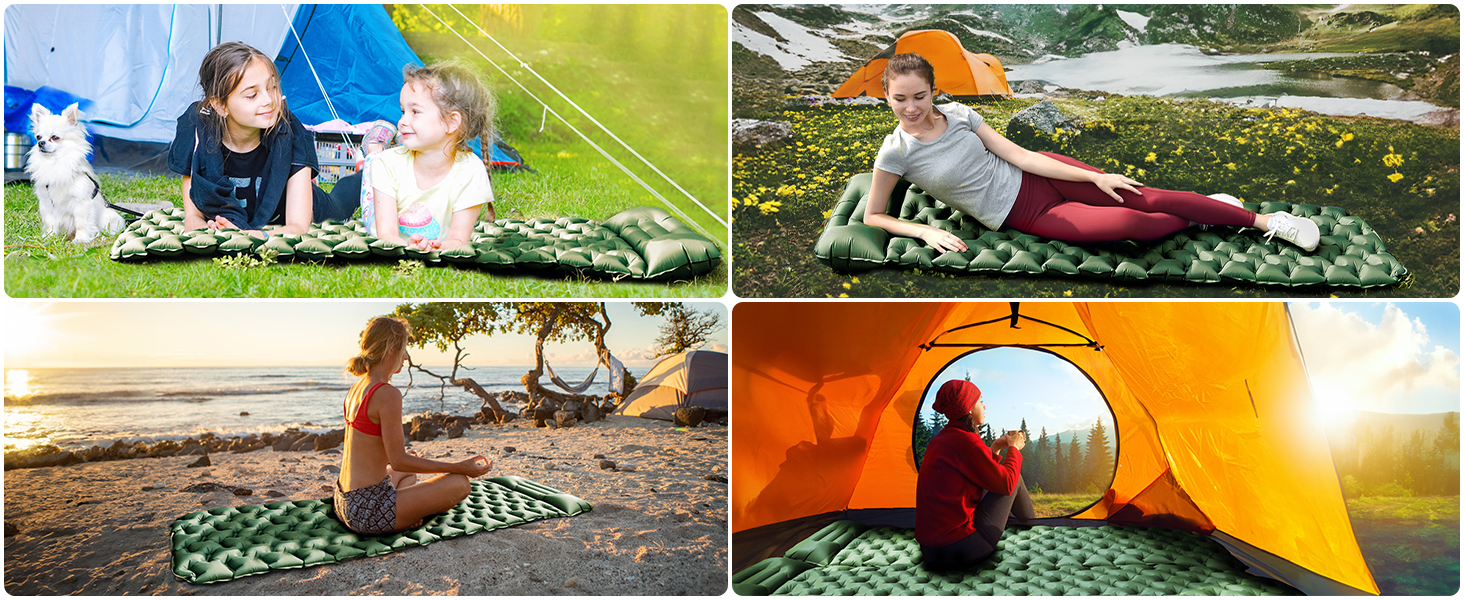 Isomatte Camping Ultralight Inflatable Sleeping Pad with Pillow - Waterproof Folding Air Mattress for Camping, Hiking, Travel & Backpacking (Green)