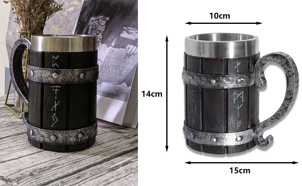 Таз для пива Viking з дерева та нержавіючої сталі, 600 мл, 14.3 см – середньовічний стиль для чоловіків