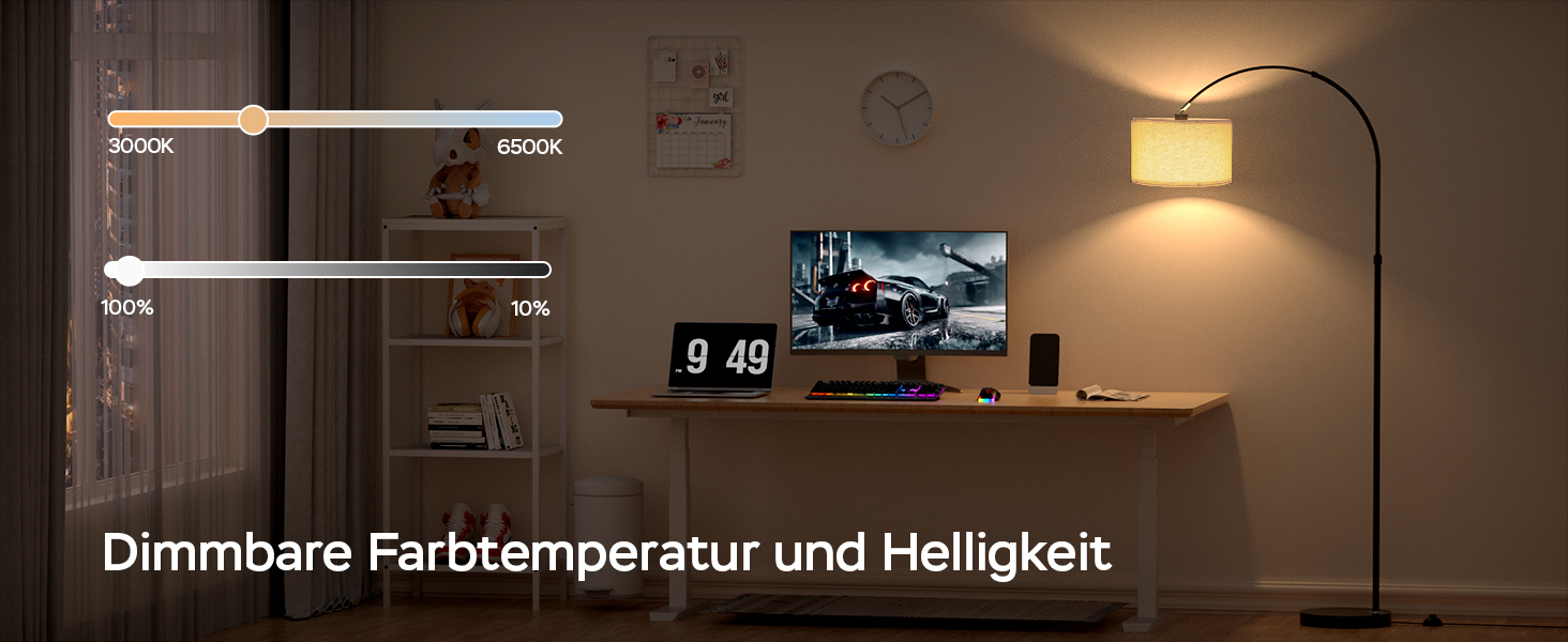 Торшер для вітальні JASMIN I з LED E27, тканинний абажур 33 см, вимикач на нозі, вінтажний стиль, підходить для спальні, готелю (льон-rgb)