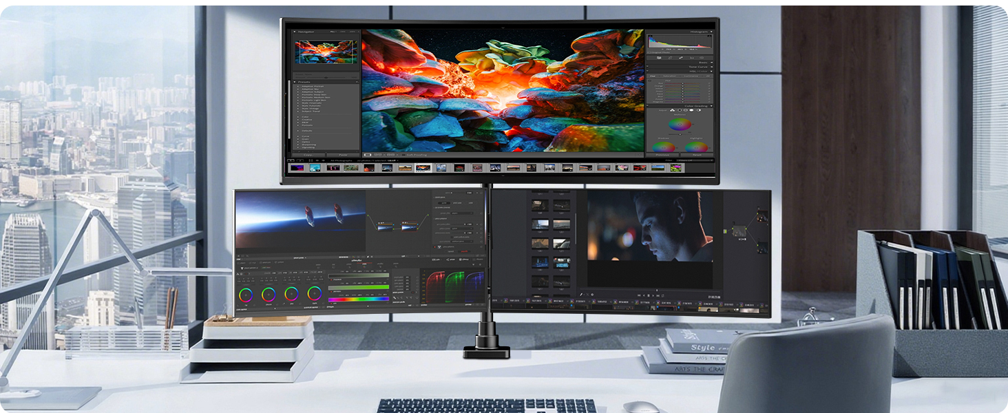 Тримач для монітора на стіл для 3 моніторів, регульована висота, 80 см, до 20 кг