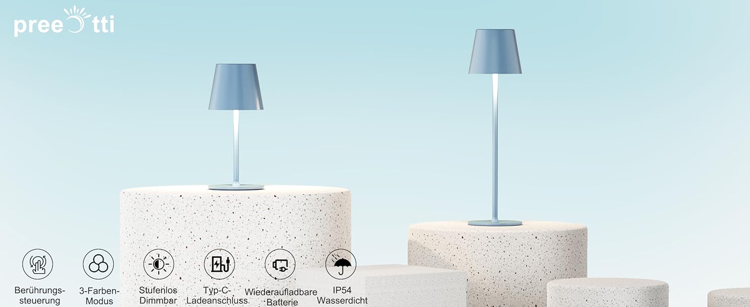 Набір з 2-х бездротових настільних LED світильників з акумулятором, сенсорне регулювання яскравості, 3 режими кольору, USB-C зарядка для спальні, обіднього столу, кемпінгу (Чорний)