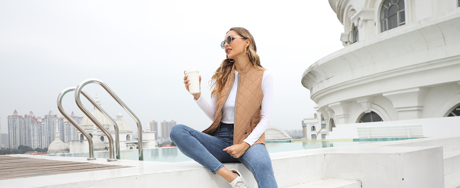 Жіноча легка куртка Longking з блискавкою, без рукавів, топ, кофта, для активного відпочинку (L, хакі)