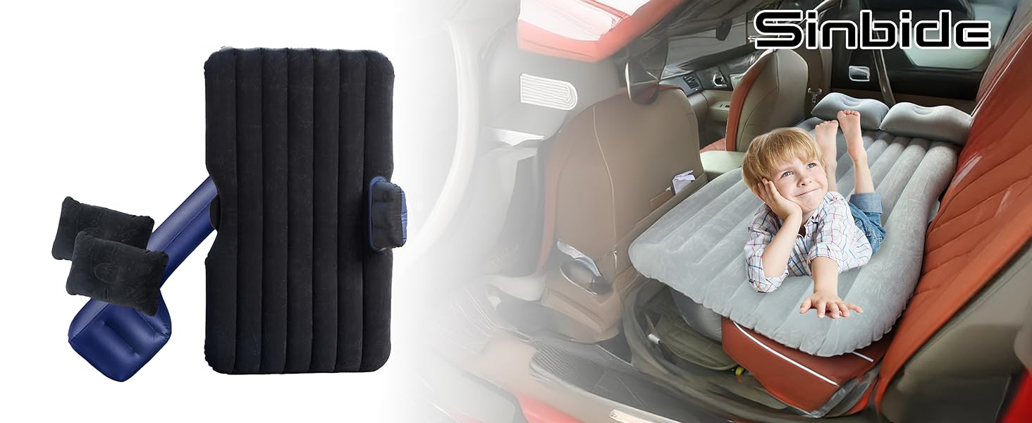 Надувна автомобільна матрац з насосом для подорожей, кемпінгу та відпочинку на природі. Чорний колір.