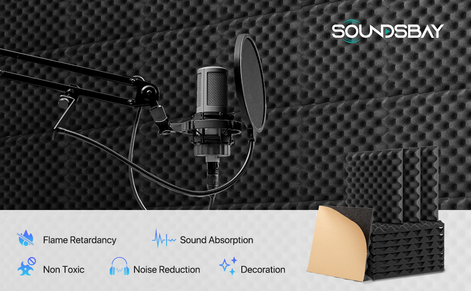 Акустичний шумопоглищаючий поролон «Яйце» з самоклейкою, 12 шт, вогнестійкий звукопоглинаючий матеріал для студії звукозапису, офісу та дому, чорний, 30×30×2,5 см