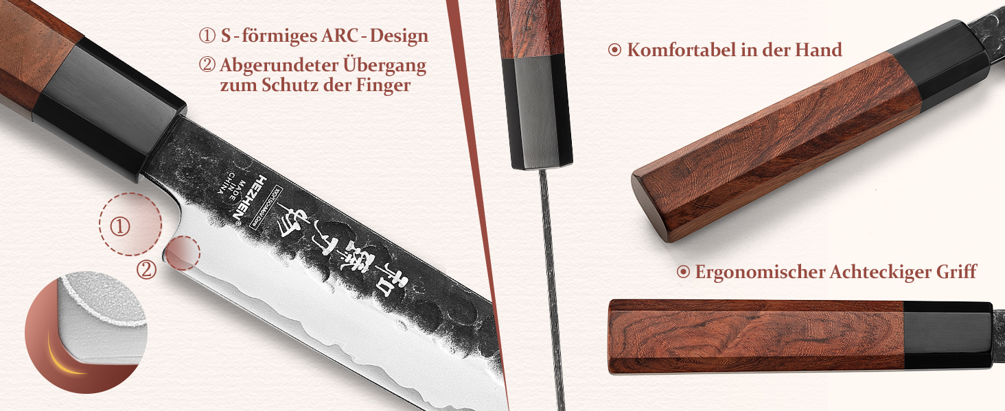 HEZHEN 8-Inch 3-Layer Damascus Steel Chef's Knife - Professional Japanese Kitchen Knife with Octagonal Redwood Handle & Wooden Sheath