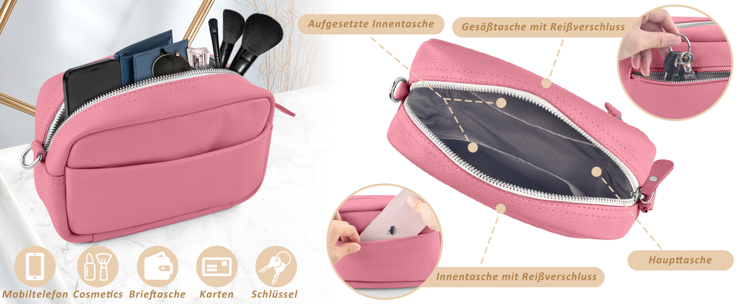 Сумка через плече BROTOU з натуральної шкіри, чорна. Маленька жіноча сумка з 3 відділеннями та широким ременем