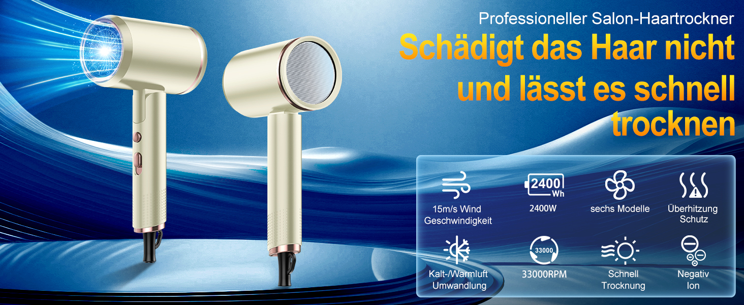 Професійний фен 2400W з іонізацією, складний, для подорожей, з насадкою-дифузором та чохлом (Бежевий)