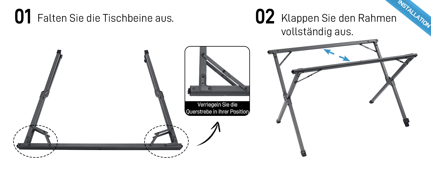 Розкладний туристичний стіл EVER ADVANCED 120x70 см, алюміній, 100 кг, сірий