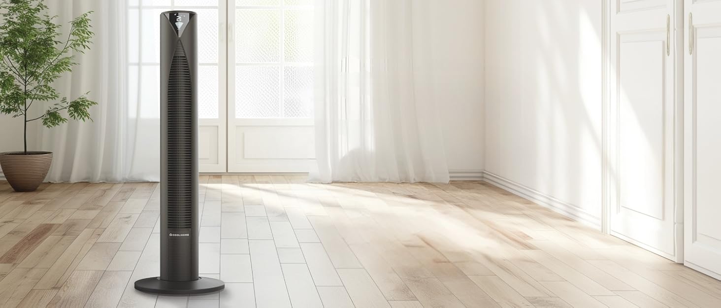 CoolHome CF2206 Турбовентилятор з пультом керування - тихий підлоговий вентилятор з таймером, 96 см, срібний