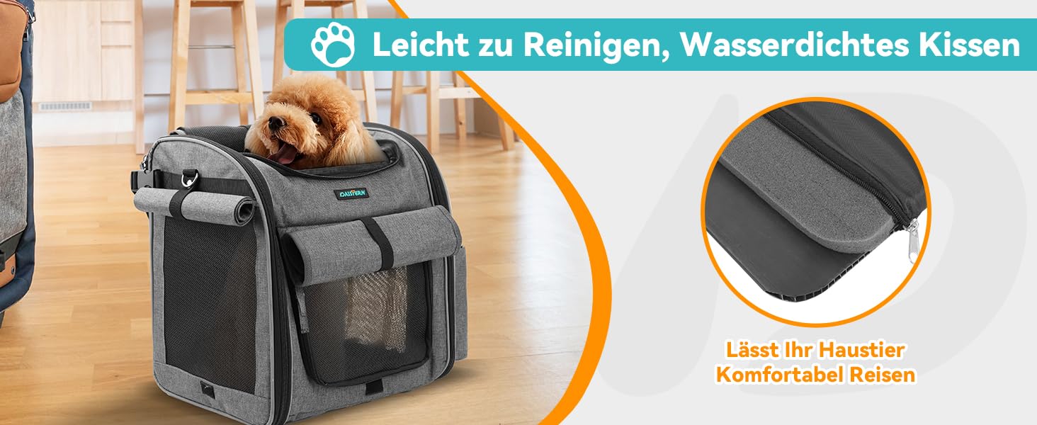 Корзина для собак на велосипед до 10 кг, складана, дихаюча, 4-в-1 (рюкзак, сумка на плече, автокрісло), з міцним L-подібним кріпленням Φ55mm, зручна подушка, світловідбиваючі смуги