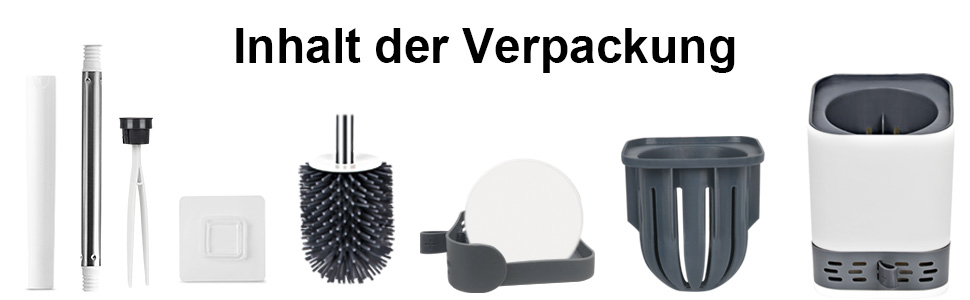 Силіконова щітка для унітазу Glowbal з контейнером, швидковисихаюча, для ванної кімнати, монтаж на стіну та стоячи, білий/сірий колір