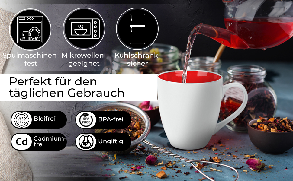 Набір кавових чашок Miamio Le Papillon (6 шт., 350 мл) - біло-червоний, сучасний дизайн