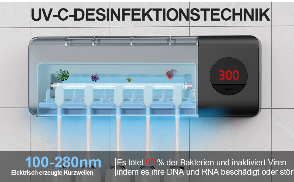 Стерилізатор зубних щіток DSHOW UV з таймером, бездротовий настінний, 2000mAh, білий/чорний