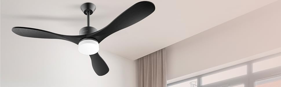 Стельовий вентилятор Cecotec EnergySilence Aero 5200 Black Design з LED підсвіткою та пультом ДУ, 40 Вт, 52 дюйми, дерев'яне оздоблення Stone Pro
