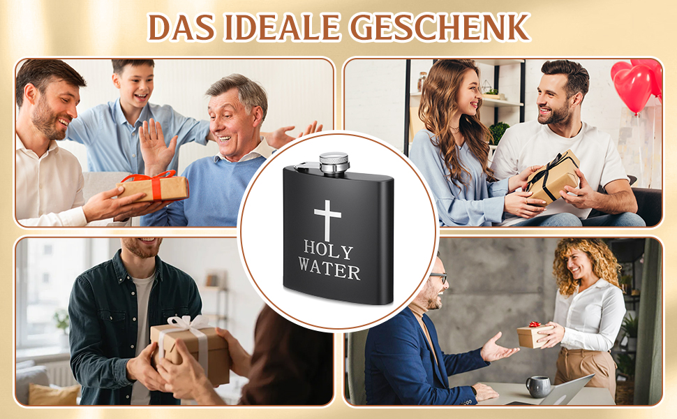 Фляга PRETYZOOM з нержавіючої сталі, чорна 'Свята вода' для віскі, не протікає, ідеальна для подарунку чоловікам на День батька, вечірки, піших прогулянок, кемпінгу