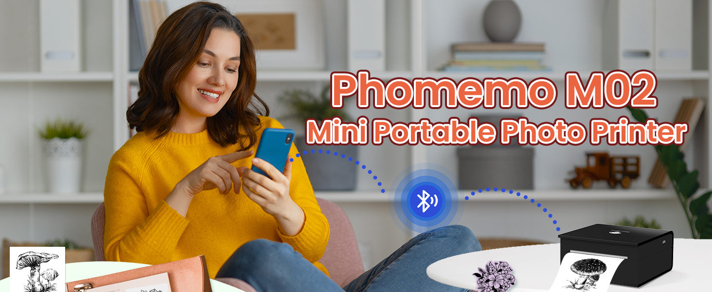 Phomemo Міні-термодрук принтер M02: Бездротовий, портативний, для щоденників, DIY-малювання, сумісний з Android/iOS, зелений, чорний