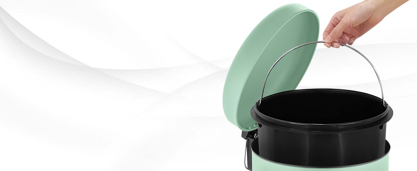 Сміттєве відро Ribelli 30 л з нержавіючої сталі, з педальним механізмом, з внутрішнім відром, м'яке закриття, сортування сміття, кругле (м'ятний)