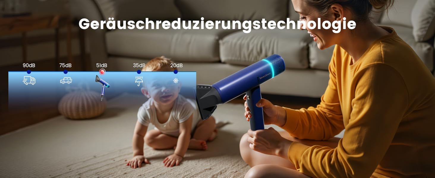 Іонізатор для волосся Föhn: Швидкий фен з дифузором для жінок та чоловіків, 3 режими, 2 швидкості, чорний (блакитний)