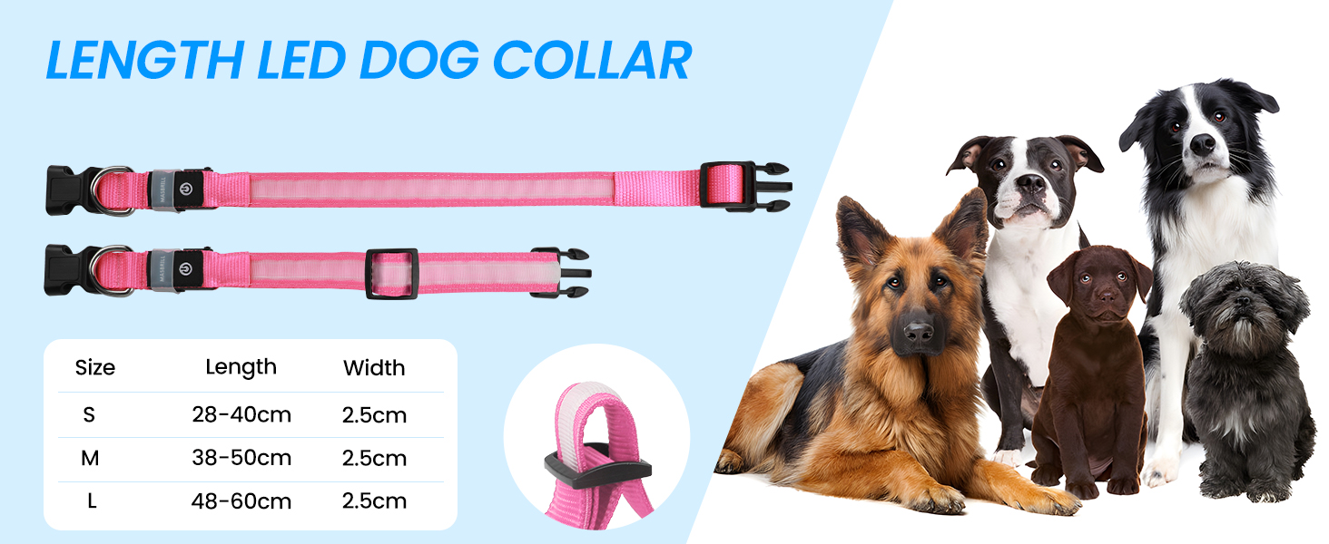 Світлодіодна нашийникова стрічка для собак Masbrill: водонепроникна, з 3 режимами світіння, регульована, для малих, середніх та великих собак, фіолетовий - S