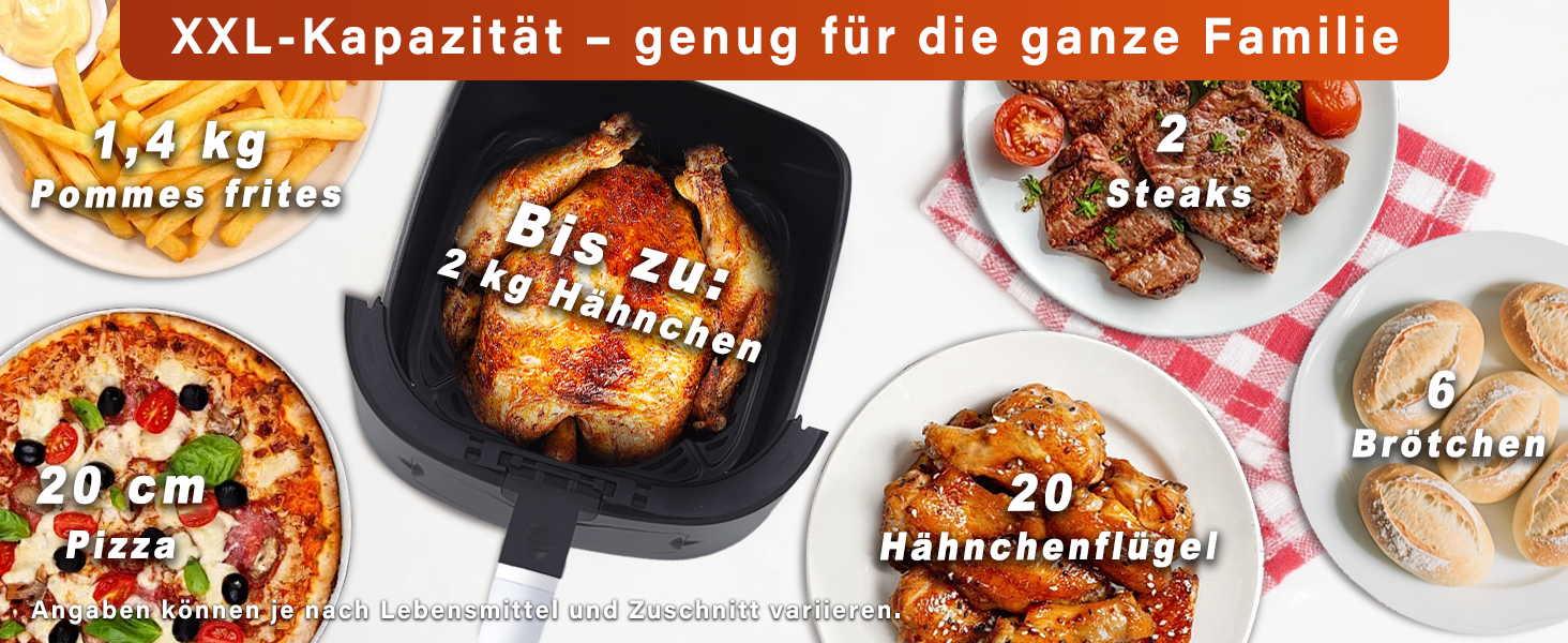 Фритюрниця повітряна 6L з окремим кошиком, прозорим вікном та 7 програмами - тиха, легко чиститься, з таймером та сенсорним екраном, 10 листків пергаменту для сімейного використання (Чорна)