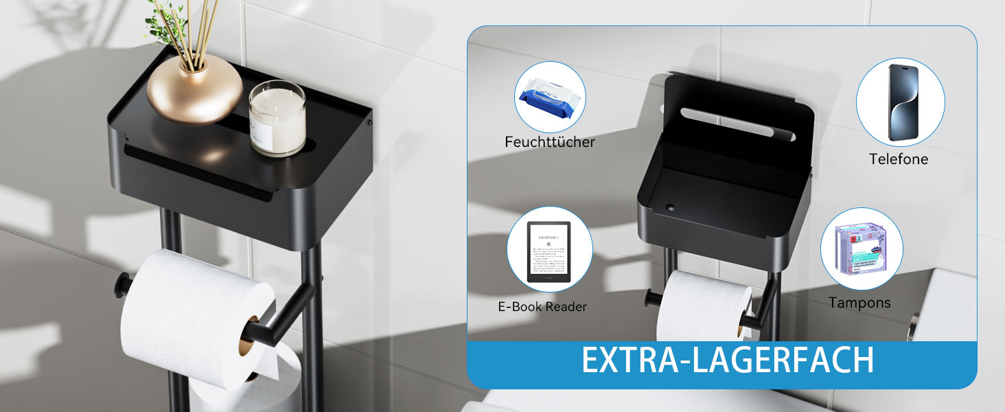 Підставка для туалетного паперу настільна з боксом для вологих серветок, чорна матова – Pro