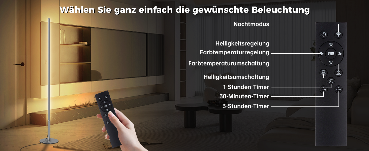 LED торшер Fortand з димуванням, пульт, 147 см. Сучасний торшер для вітальні та спальні. Регулювання кольору та яскравості 2700K-6500K