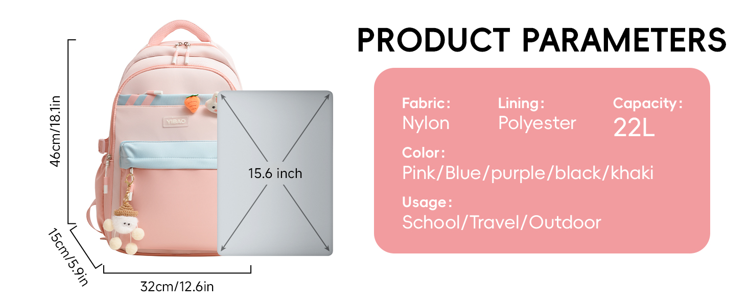Шкільний рюкзак для дівчинки-підлітка 2025, рюкзак для школи/гімназії, рюкзак Kawaii для старшої школи з відділенням для 15.6' ноутбука, повсякденна шкільна сумка для подорожей, 22L, чорний
