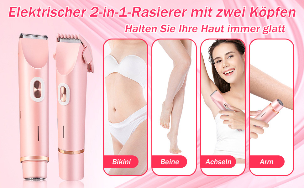 Електричний жіночий епілятор 2-в-1 Silky Glow: для тіла, обличчя, бікіні. Вологостійкий, рожевий