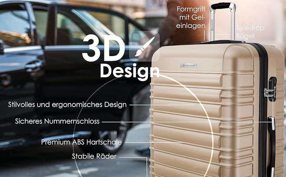 Валіза KESSER® 75 см 120 л, жорсткий ABS, з вагами та биркою, 4 колеса, телескопічна ручка, кодовий замок, шампань