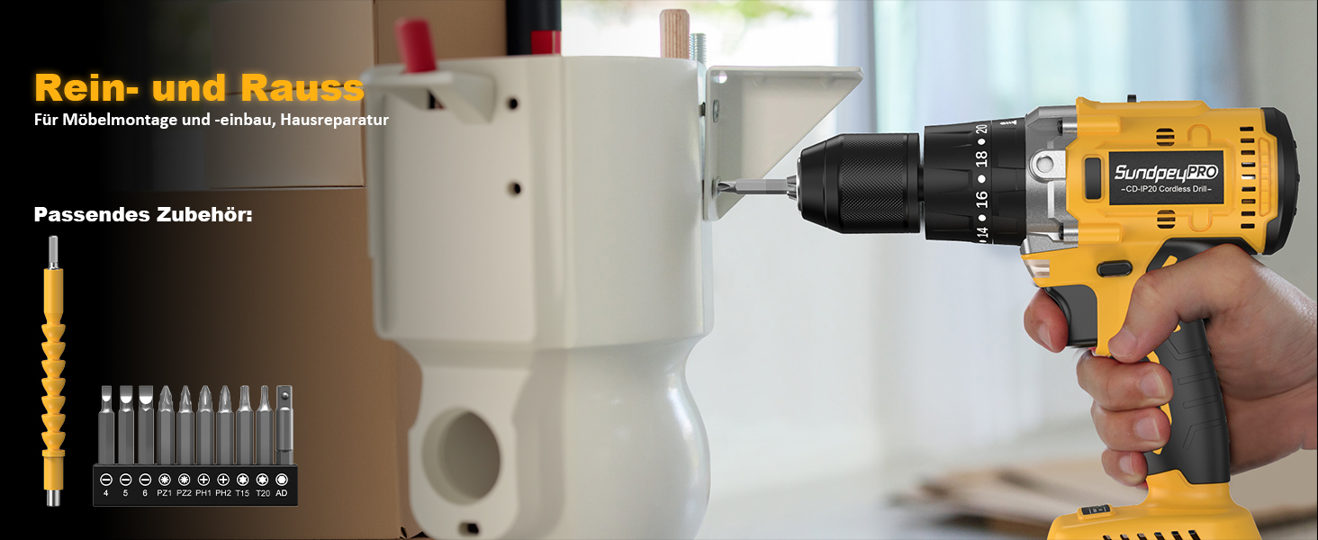 Акумуляторний ударний дриль-шуруповерт 21V - 120Nm безщітковий, комплект з 2 акумуляторами 4Ah, 20+3 ступені крутного моменту, патрон 13 мм, 2 швидкості, 35-елементний набір аксесуарів