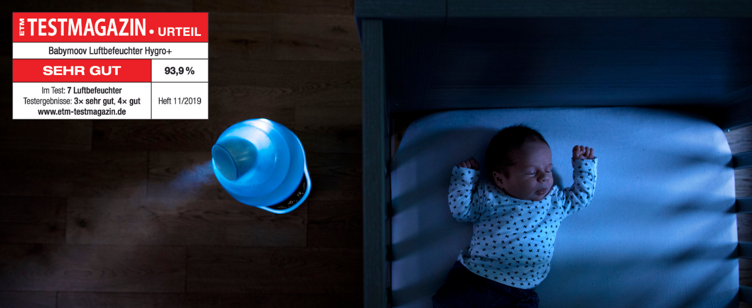 Babymoov Hygro Plus: Цифровий зволожувач повітря з нічним світлом (7 кольорів), автоматичним контролем вологості та розпилювачем для ефірних олій