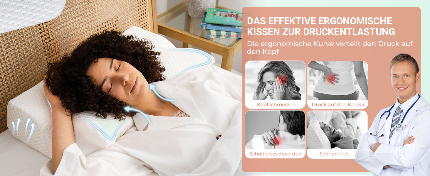 Ортопедична подушка Elviros Memory Foam, ергономічна подушка для шиї, 64x(11,5/13)x40 см (сіра)