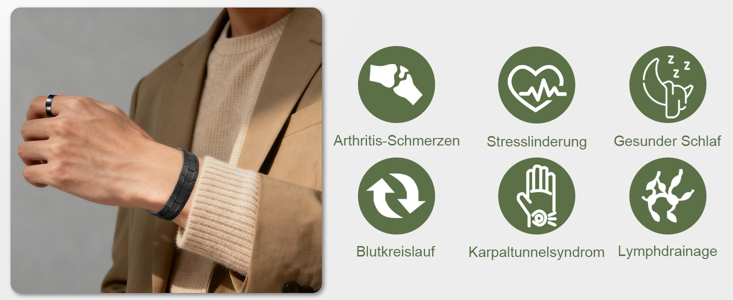 Браслет на зап'ястя MagEnergy для чоловіків з 3 потужними магнітами - Елегантний дизайн, чиста мідь, регульована довжина, чорний браслет-сет