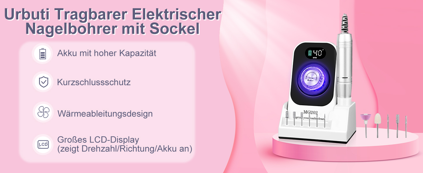 Електрична фрезер для нігтів 12в1 з кейсом, 40000 об/хв - професійний набір для манікюру та педикюру, для гелю та акрилу (білий)