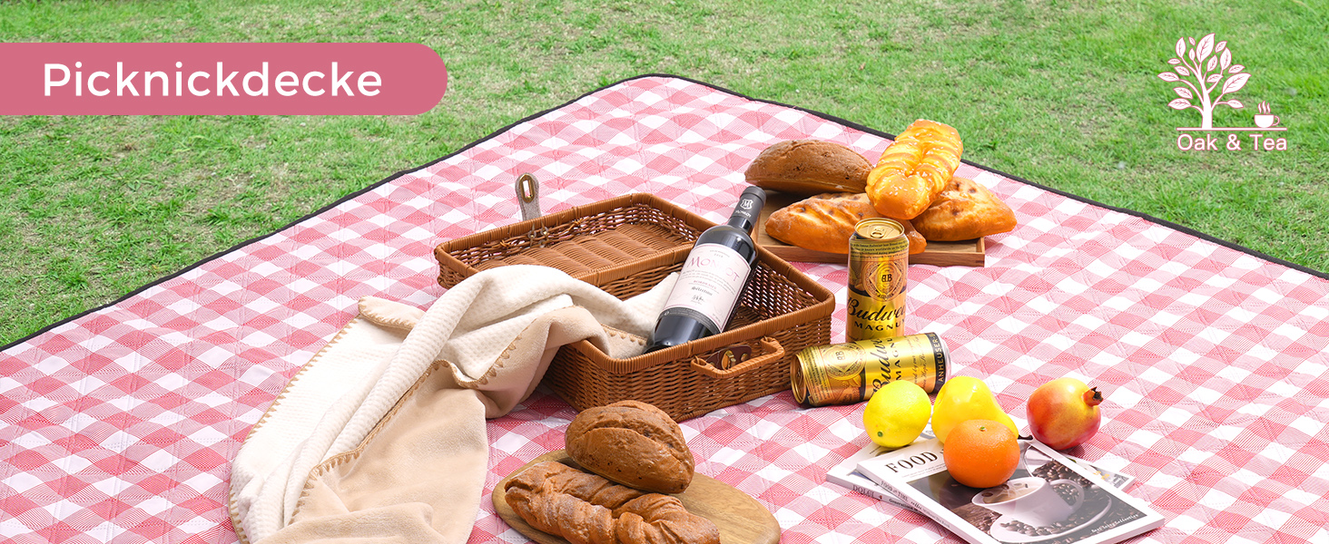 Плед для пікніка Oak & Tea 200x200 см, водонепроникний, ізолюючий, червоний. XXL килимок для пляжу, кемпінгу, відпочинку на природі з міцного Оксфорду