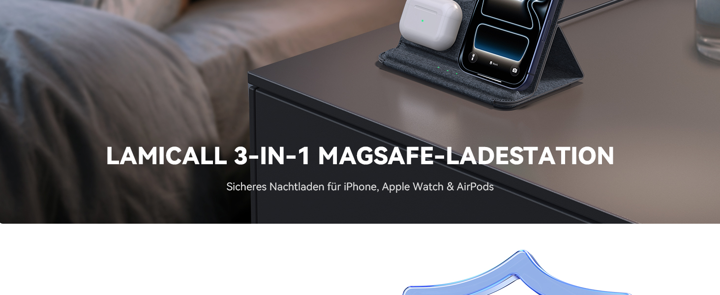 Зарядна станція 3 в 1 Lamicall для iPhone та Apple Watch, сумісна з MagSafe, сіра