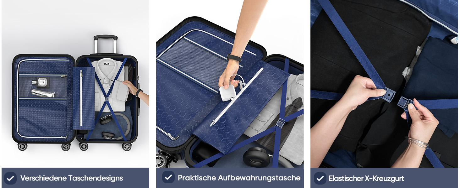 Набір валіз SHOWKOO 3 шт. з жорстким корпусом, ABS+PC, розширюваний, з TSA замком та 4 колесами (M, L, XL, Champagner)