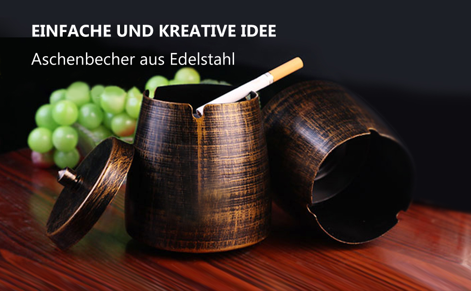 Стакан для сигарет з кришкою, нержавіюча сталь, для дому та вулиці, середній розмір