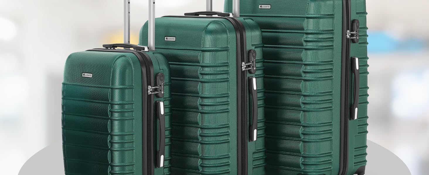 Набір валіз Juskys® Hartschale 4 шт. з кодовим замком, тихі колеса 360°, телескопічна ручка, легкий, зелений (3 шт.)