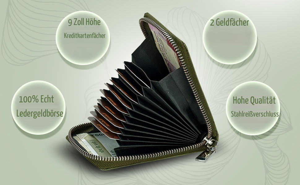 Чоловічий шкіряний гаманець HORNBULL з RFID-блокуванням | Вертикальний картхолдер, оливковий, з блискавкою