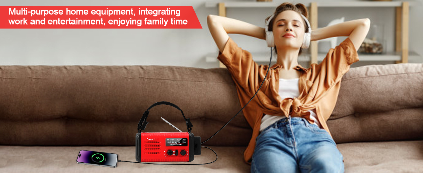 Радіо Kurbelradio на сонячній енергії 20000mAh з AM/FM, SOS-сигналом, LED-ліхтариком та USB-зарядкою, червоне